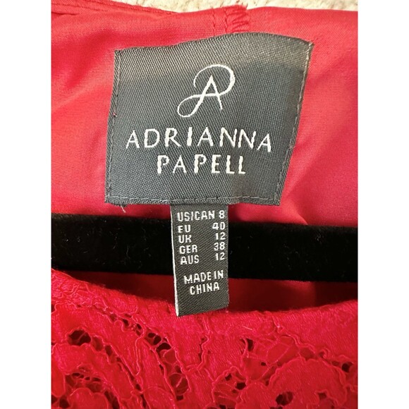 ADRIANNA PAPPELL Red Lace Ruched Exposed‎ Side Zip Stretch Bodycon Dress 8 US - Picture 5 of 13